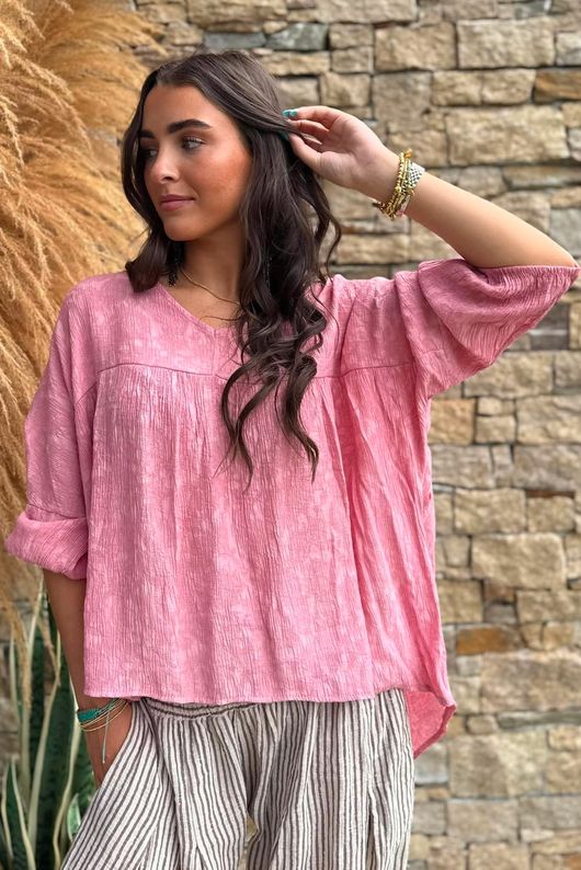 Kiti Paisley Damask Artist Smock Indian Pink